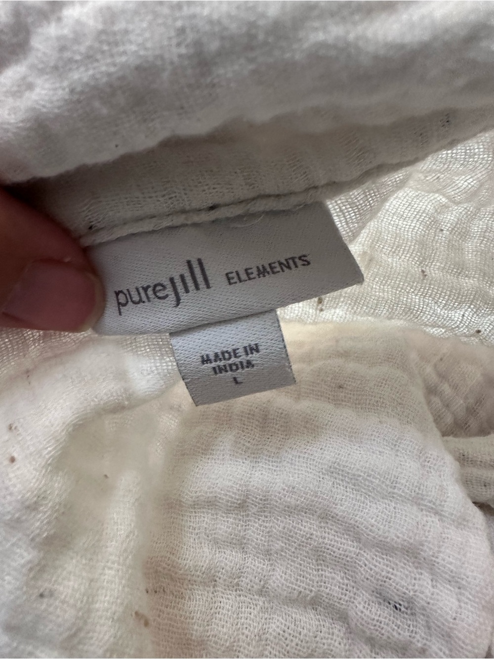 Pure Jill Elementals White Double Gauze V-Neck Crinkle Blouse Boho- L - Picture 6 of 9